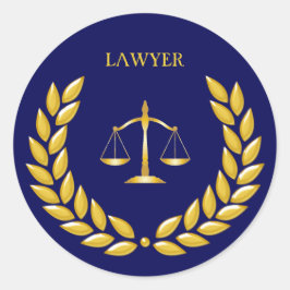 Golden Scales of Justice Lawyer on Blue Runder Aufkleber