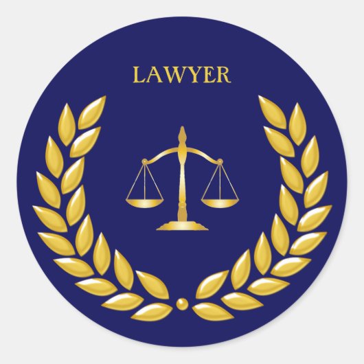 Golden Scales of Justice Lawyer on Blue Runder Aufkleber (Vorderseite)