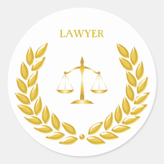 Golden Scales of Justice Lawyer on White Runder Aufkleber (Vorderseite)