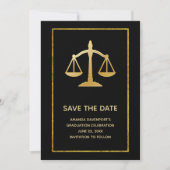 Golden Scales of Justice Theme Abschluss Save The Date (Vorderseite)