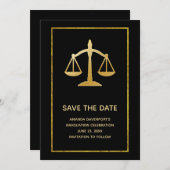 Golden Scales of Justice Theme Abschluss Save The Date (Vorne/Hinten)