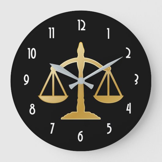 Golden Scales of Justice Theme Design Große Wanduhr (Vorderseite)