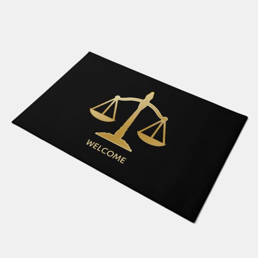 Golden Scales of Justice Theme Design Willkommen Fußmatte (Schrägansicht)
