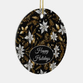 Golden, Schwarz und Weiß Poinsettia Happy Holidays Keramik Ornament (Rechts)