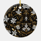 Golden, Schwarz und Weiß Poinsettia Happy Holidays Keramik Ornament (Hinten)
