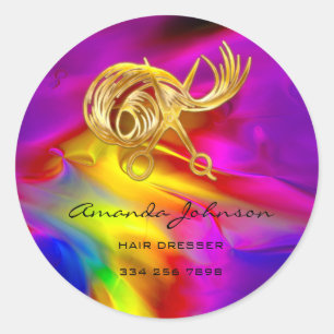Golden Scissors Logo Hair Dresser Stylist Holograp Runder Aufkleber