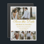 Golden Script 4 Foto Collage speichern den Datums- Magnetkarte<br><div class="desc">Das elegante Goldskript mit vier Fotos kollage Save the Date der Magnetkarte,  Sie können die Farbe,  den Stil und die Größe des Schriftartes ändern.</div>