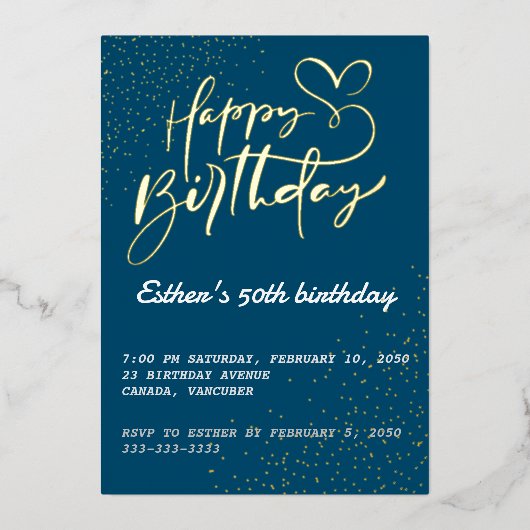 Golden Script Birthday Party Einladung (Vorderseite)