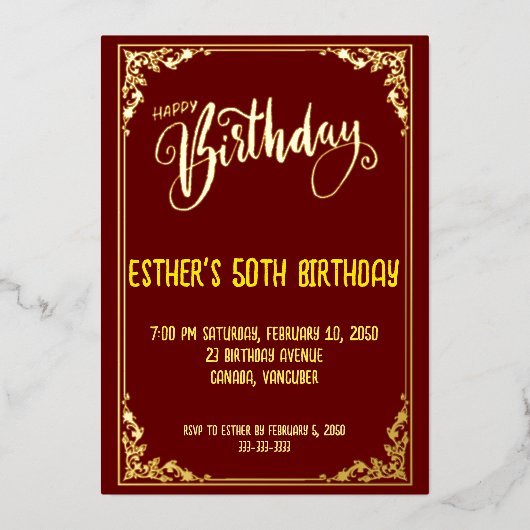 Golden Script Birthday Party Einladung (Vorderseite)