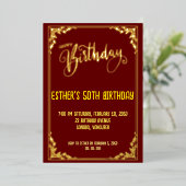 Golden Script Birthday Party Einladung (Stehend vorne)