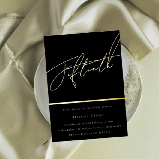 Golden Script Fünfzigste Geburtstagsparty Golden Folieneinladung