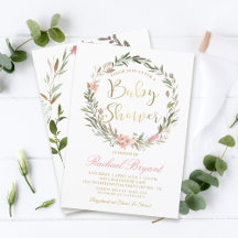Golden Script Greenery Bloral Wreath Baby Shower