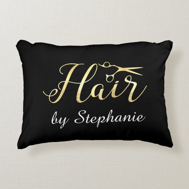 Golden Script Schere Friseursalon Dekokissen (Vorderseite)