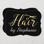 Golden Script Schere Friseursalon Einladung (Vorne/Hinten)