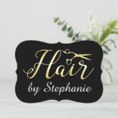 Golden Script Schere Friseursalon Einladung (Stehend Vorderseite)