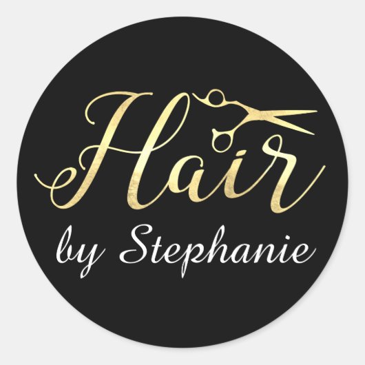 Golden Script Schere Friseursalon Runder Aufkleber (Vorderseite)