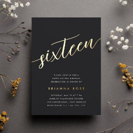Golden Script Sweet 16 Geburtstagsparty Folieneinladung