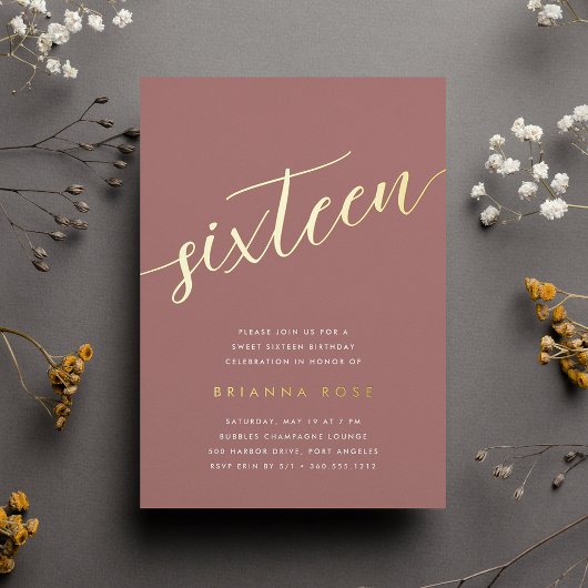 Golden Script Sweet 16 Geburtstagsparty Folieneinladung