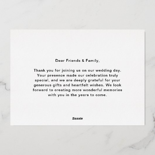 Golden Script Wedding Thank You Real Foil Cards Folieneinladung (Rückseite)