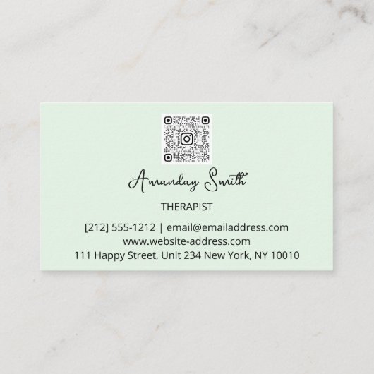Golden ScriptQR-Code-Logo-Minze Grün Visitenkarte (Rückseite)
