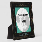 Golden Scrolls on Black mit/Aquamarin Mat - Person Fotoplatte (Seite)