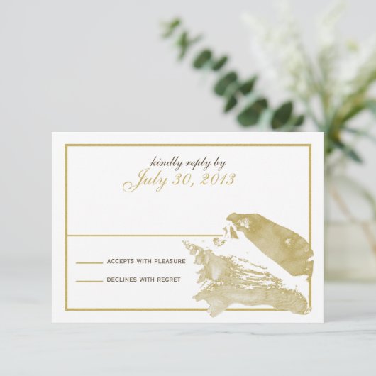 Golden Seashell Response Card RSVP Karte (Stehend Vorderseite)