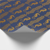 Golden Seepferd Ocean Algae Blaue Wip Yacht Geschenkpapier (Ecke)