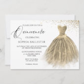 Golden Sepia Gold Glitzer Gourmet Kleid Quinceaner Einladung (Vorderseite)