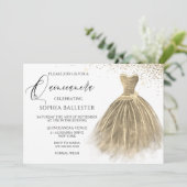 Golden Sepia Gold Glitzer Gourmet Kleid Quinceaner Einladung (Stehend Vorderseite)