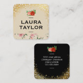 Golden Sequin Blume Muster und Rose Quadratische Visitenkarte (Vorne/Hinten)