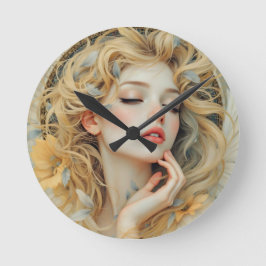 Golden Seraph - Engel aus Licht und Grace Runde Wanduhr