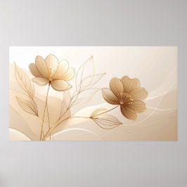 Golden Serenity: Minimalist Floral Line Art in Cha Poster