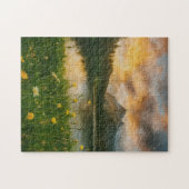 Golden Serenity: Mountain Lake Puzzle (Horizontal)