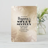 Golden Shine Botanical Tropical Palm Sweet 16 Einladung (Stehend Vorderseite)