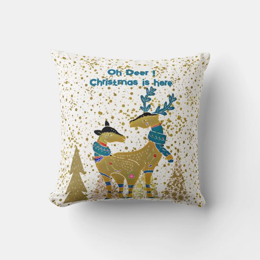 Golden Shine Christmas Trees Rentier Couple Baby Kissen (Vorderseite)
