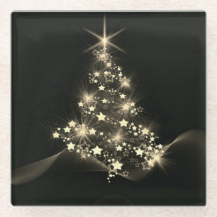 Golden Shine of Stars on Christmas Tree Dark Glasuntersetzer