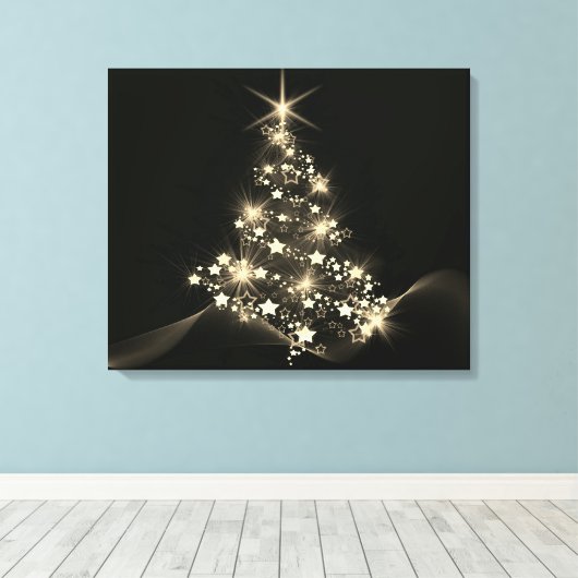 Golden Shine of Stars on Christmas Tree Dark Leinwanddruck (Insitu (Holzboden))