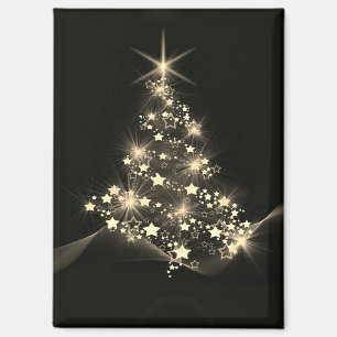 Golden Shine of Stars on Christmas Tree Dark Magnet