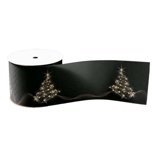 Golden Shine of Stars on Christmas Tree Dark Ripsband (Spule)
