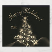 Golden Shine of Stars on Christmas Tree Dark Schaumweinetikett (Einzelnes Label)