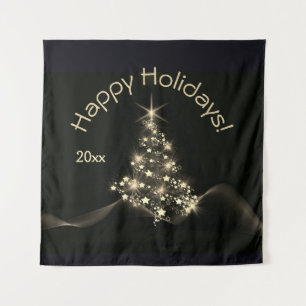Golden Shine of Stars on Christmas Tree Dark Year Wandteppich