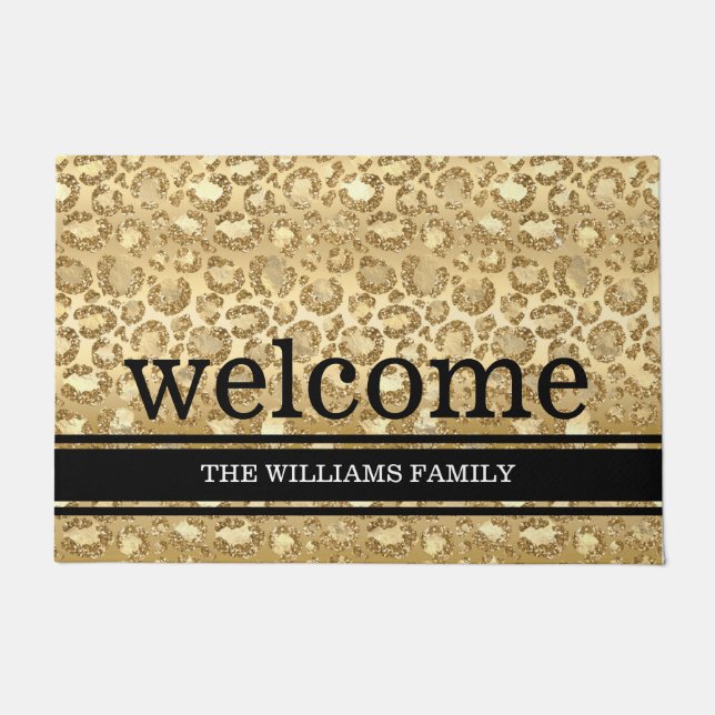 Golden Shine Panther Print Glitzer Door Mat Fußmatte (Vorderseite)