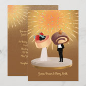 Golden Shining Sweet pair in Liebe Hochzeit Einladung (Vorne/Hinten)