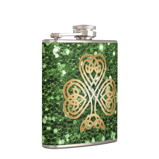 Golden Shinting Celtic Kleeblatt Green Imitats Gli Flachmann (Rechts)