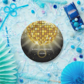 Golden Shiny Diskothek Ball Black Pappteller (Party)