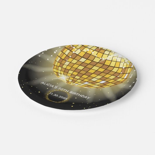 Golden Shiny Diskothek Ball Black Pappteller (Schrägansicht)