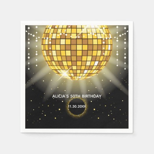 Golden Shiny Diskothek Ball Black Serviette (Vorderseite)