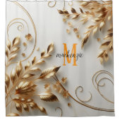 Golden Shiny Orange Monogram Modern Script Wedding Duschvorhang (Vorderseite)