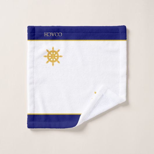 Golden Ship Steering Wheel & Text auf blau & weiß Badhandtuch Set (Waschlappen)
