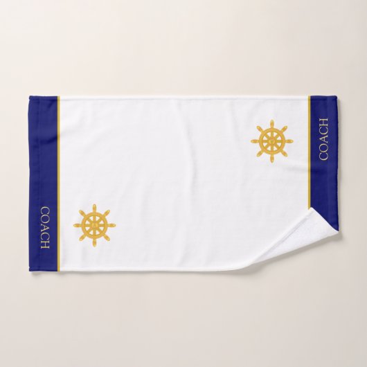 Golden Ship Steering Wheel & Text auf blau & weiß Badhandtuch Set (Handtuch)